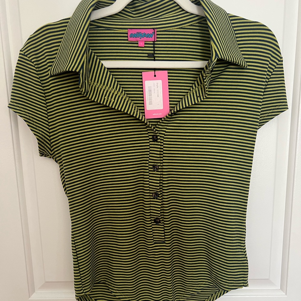 Edikted Green Stripe Collared Body Suit - Never worn